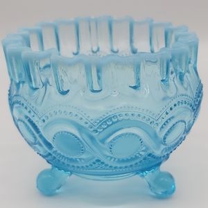 Vintage Northwood Bead and Cable Blue Opalescent three footed bowl